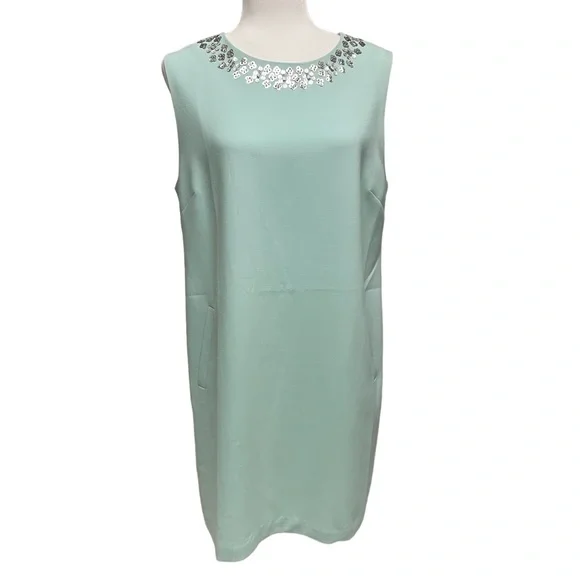 Vineyard Vines 10 Rayon Wintermint Green Beaded Sleeveless Shift Dress  134578